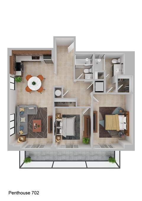 Floor plan for 2 beds, 2 baths, 948 sqft